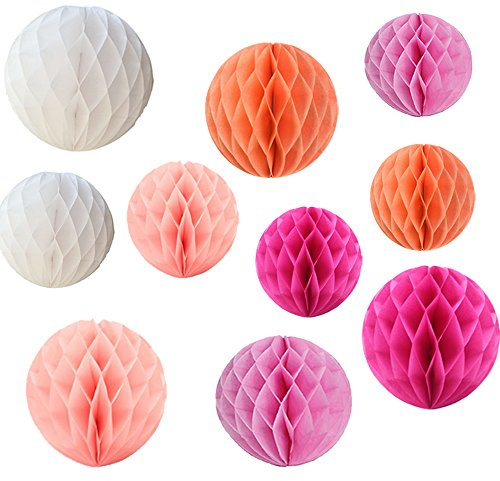 Daily Mall 10pcs 8 inch & 10 inch Honeycomb Balls Party Pom-Pom Tissue Paper Decoration Wedding & Birthday Balls (Style-2)