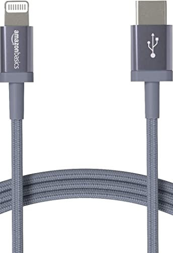 Amazon Basics Cavo di ricarica USB-C a Lightning, certificato MFi, in nylon intrecciato, per iPhone 13/12/11/X/XS/XR/8, 1.8 m, Grigio scuro