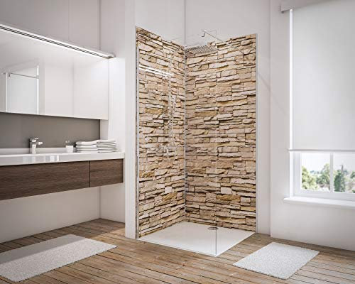 Schulte 2 panneaux muraux l.100 x h.210 cm, surface 4.2 m², 3 mm épaisseur, revêtement pour salle de bain, resistant aux rayures, décor parement clair, livré avec adhésif double face