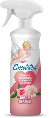 COCCOLATEVI Essenza per Ambienti Rosa e Geranio 750 ml, Deodorante, Profumo casa, Detergente Superfici, Antipolvere