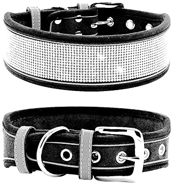haoyueer Hundhalsband i strass, bländande glittrande mjuk mocka reflekterande stort hundhalsband kristall diamanthalsband för medelstora och stora hundar (M:38-48 cm, svart)