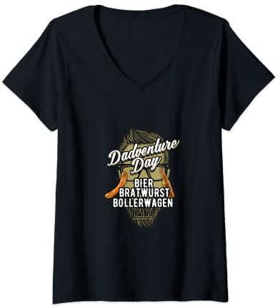 Damen Vatertag Dadventure Bier, Bratwurst, Bollerwagen Vatertag T-Shirt mit V-Ausschnitt