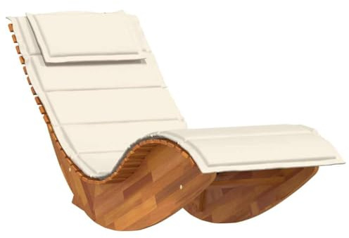 Jkghdrt Schaukelliege mit Auflage Massivholz Akazie – ergonomische Gartenliege mit Kissen, stabiles Holz-Schaukelbett für Terrasse, Pool & Garten, sicheres Schaukeln durch Bodenstopper,