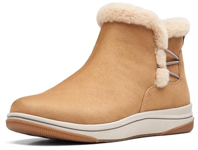 Clarks Cloudsteppers Women's Breeze Fur Ankle Boot, Tan Textile, 8 Wide US