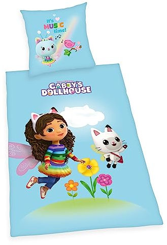 Herding Bettwäsche-Set Gabby's Dollhouse, Kopfkissenbezug 80 x 80 cm, Bettbezug 135 x 200 cm, Mit leichtläufigem Reißverschluss, Baumwolle