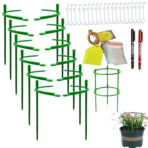 Fycooler 12Packs Plant Support Stake Half Round Plant Support, Stackable 4 Tier Garden Flower Support, Plant Stakes for Indoor Outdoor Plants for Tomato,monstera, Peony, Hydrangea, Climbing Plants