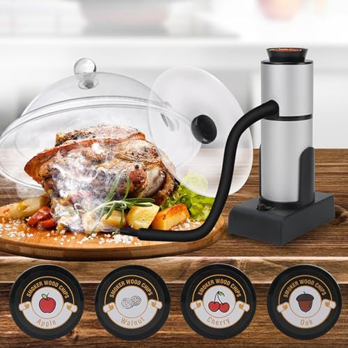 Smoking Gun Food Smoker Mit Kuppeldeckel & 4 Holzspäne Enthält Ersatzfilter Räucherinfuser Essen Fleisch Räucher-Gerät Für BBQ Getränke Käse Cocktails Sous Vide Steak