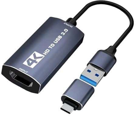 Balabaxer 4K Audio Video Capture Card, 4K HDMI en, Full HD 60fps 1080P para grabación de juegos, transmisión en directo...