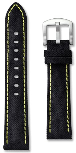 Black Sailcloth Canvas Watch Strap | 22 mm Yellow Stitching | Premium Nylon | Contrast Stitch | Replacement Racing Diver Sail Cloth Band | Spring Bars and Tool Included (22mm, Yellow)