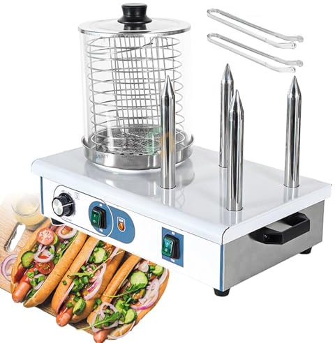 forplubossmmp Vaporera para Perritos Calientes Y Bollos, Máquina Eléctrica para Salchichas con 2 Pinzas para Asar, Capacidad para 24 Perritos Calientes Y 12 Bollos, Máquina con Rodillo,4-Stick