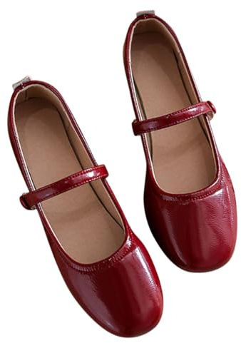 Minetom Femmes Filles Mary Jane Élégant Fête Soirée Ballerines à Bout Rond Confortable Chaussures Plates avec Boucle E Rouge 37 EU