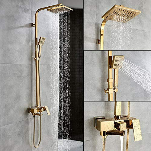 SdaryWare Mitigeurs de Douche Golden Bath Ensemble de Robinet de Douche à Effet Pluie de 8 Pouces Montage Mural avec Douche à Main Robinet de Colonne de Douche à Effet Pluie pour Salle de Bain