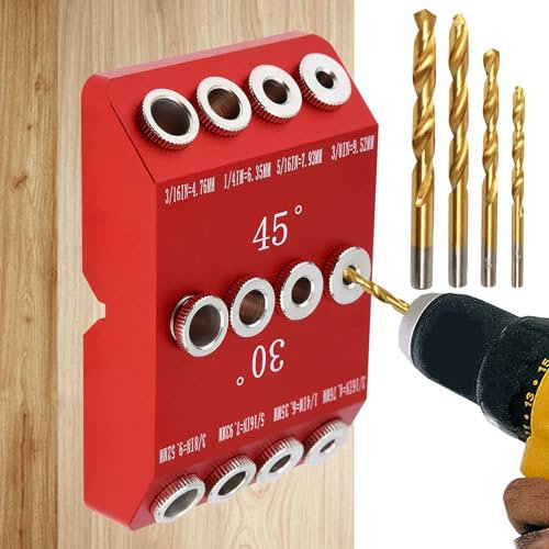 Bohrhilfe Senkrecht Bohren, 30 45 90 Grad Winkel Bohrhilfe Bohrschablone mit 4 Größen Bohrbuchsen Taschenlochlehre Drill Guide Bohrmaschine Ständer Holzbearbeitung Zubehör