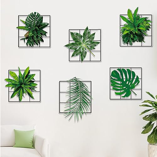 Prmape Lot de 6 stickers muraux - Simulation de plantes vertes - Plantes suspendues - 3D - Plantes vertes - Autocollants muraux - Feuilles persistantes - Pour chambre à coucher, salon, bureau -