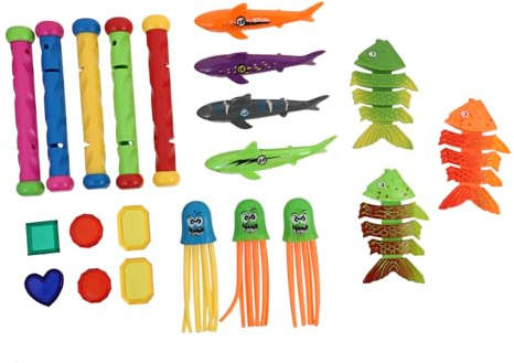 FUNNETOYU 21 Pezzi Giocattoli da Immersione per Piscina Estiva con Sassi Polpi e Squali Affondanti per Allenamento e Divertimento Subacqueo Leggero e Portatile per Uso Indoor e Outdoor