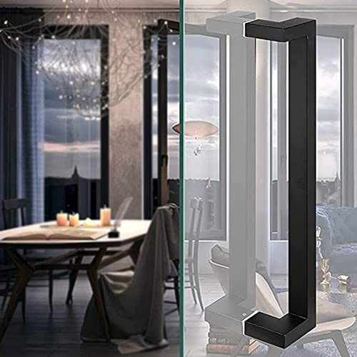 Mattsvart duschdörrhandtag, dubbelsidigt rektangulärt modernt kommersiellt entrédörrhandtag, butiksduschglasdörrdekoration (storlek: 80 cm (32 tum))
