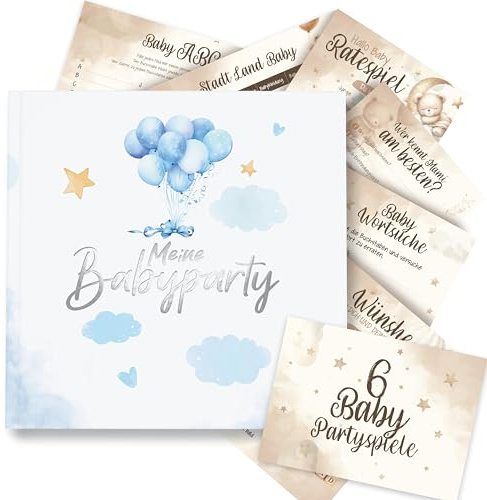 colortouch Gästbok, babyparty med babyshower-spel, 50 kort, 6 roliga gissningsspel, set för babyparty att fylla, babyshower, festspel, gåva, pojke & flicka, fotoalbum för att designa själv
