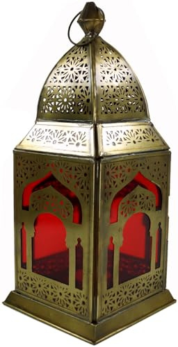 GURU SHOP Orientalische Metall/Glas Laterne in Marrokanischem Design, Windlicht, rot