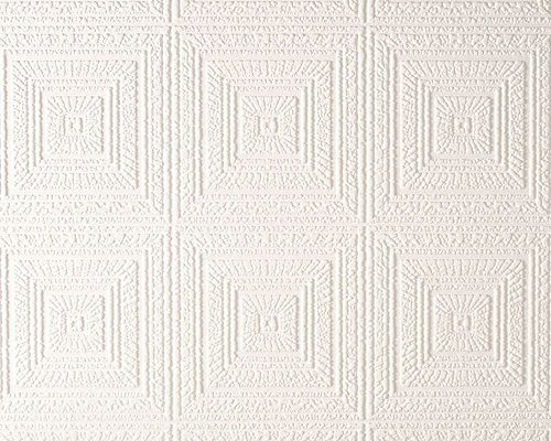 Paintable Wallpaper Big Squares expanded Textured Vinyl White Luxury AS Creation