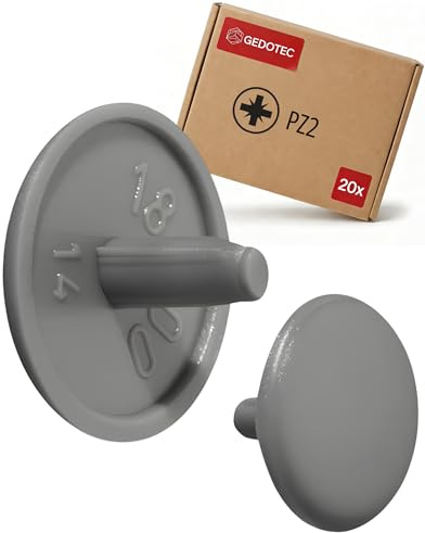 Gedotec Abdeckkappen für Schrauben rund - 20 Stück - Schraubenabdeckung Staubgrau RAL 7037 aus Kunststoff für Kopfloch-Bohrung PZ2 - Abdeckung Ø 12 x 2,5 mm - Abdeckkappen für Bohrlöcher & Holz-Möbel