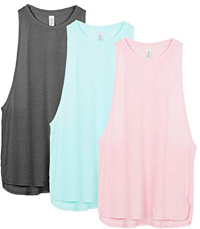 icyzone Damen Sport Top Locker - Atmungsaktive Fitness Shirt Muscle Tank Top Sport Oberteile, 3er Pack (XS, Charcoal/Pearl Blush/Aqua)