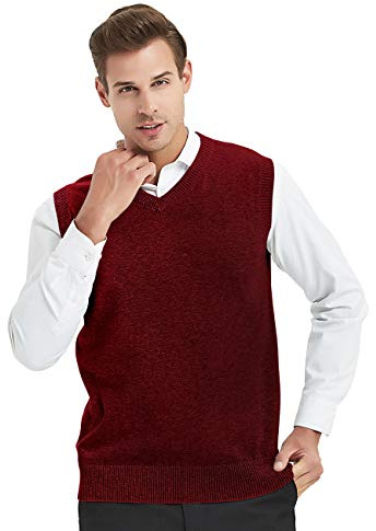 TopTie Chaleco de Suéter para Hombre de Algodón con Cuello en Pico