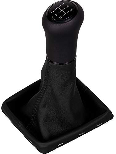 ICT Schaltknauf Schalthebel Schaltsack Schaltmanschette kompatibel mit Ford Focus MK2 (04–08), MK2 Facelift 08–11 Leder, Naht schwarz, 5 gang (ohne LED)