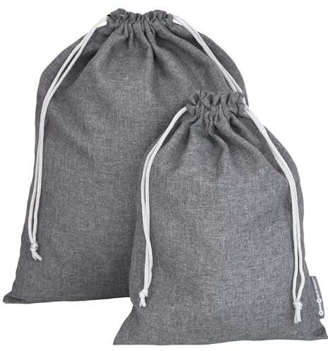 Bigso Box of Sweden Juego de dos 2 bolsas para ropa – Bolsa de viaje de poliéster para la maleta –Ligero saco de tela para guardar ropa sucia, zapatos, etc. – gris