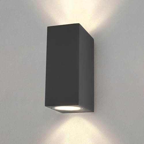 Ledvion - Applique LED Anthracite Cube, Spot GU10 IP54 Éclairage Up&Down, Lampe Extérieure Façade et Jardin
