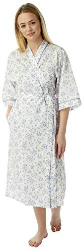 F & S LTD Ladies Cotton Floral Print Night Gown Soft & Comfortable Loungewear Women's Robes Wrap with Tie Belt Short Sleeve Ladies Dressing Gowns for Women UK Sizes 10-30, MN18 (Lilac, 12-14)