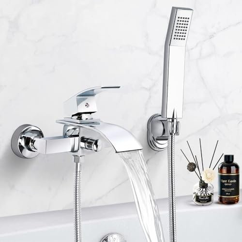 Miscelatore Vasca da Bagno Con Doccetta - Ottone Cromo, Rubinetto a Muro Cascata Con Flessibile Per Doccia