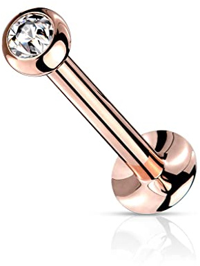Paula & Fritz® Push-In Labret Piercing Zirkonia Klar Chirurgenstahl 316L Set 0,8-mm 1-mm 1,2-mm Stab-Dicke Madonna Medusa Ohr-Stecker Labret Stud