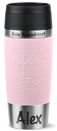 Emsa Thermobecher mit Gravur | Pastellrosa | 360ml Travel Mug personalisiert | 360°-Trinköffnung | Komfort-Schraubverschluss | Spülmaschinenfest | Hält bis 4h warm und 8h kalt | Kaffee to Go Becher