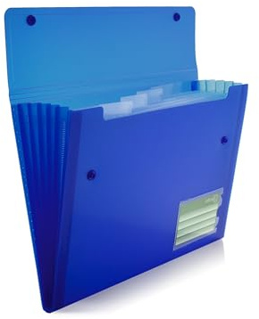 Move Ordnungsmappe Aufbewahrung Aktenordner mit 5 Fächern, A4+, mit 2 Knöpfen und Sichtfenstern im Lieferumfang enthalten, Außenausweis mit Karte, von Office Box (blau)