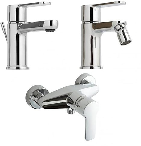 Kiamami Valentina - Kit Robinetterie Salle de Bain Mélangeur Lavabo, Bidet, Douche finition Chromée | Nora