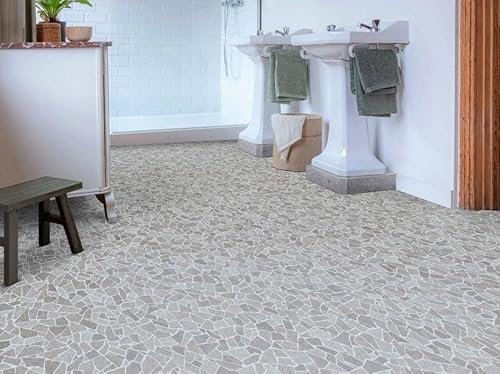Alpha-Tex PVC Bodenbelag Vinylboden in lebhaftem Naturstein, hell, Zuschnitt (2m breit, 7,5m lang)