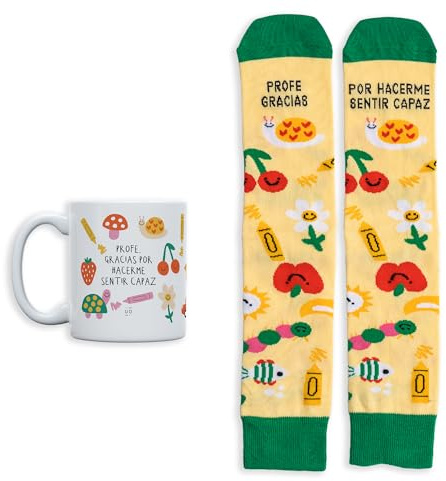 UO Kit Regalo Profe Gracias por Hacerme Sentir Capaz – Taza + Calcetines – Pack Completo para Profesor – Regalo Original Día del Maestro – Cerámica y Algodón 42-46