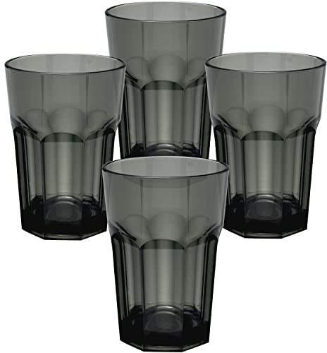 4X Campingglas aus Acryl 400ml GRAU - Trinkglas Acrylglas Wasserglas Kunststoff Camping Garten Echtglasoptik Picknick Becher Kinder Senioren Longdrink Coktail