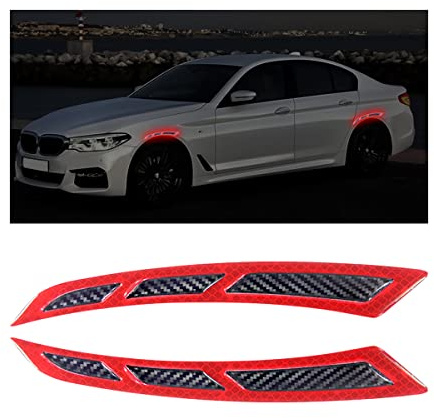 JNNJ 4Pcs Reflektierende Autorad Augenbrauen, Auto Reflektierende Zierleisten Sicherheitsschutz Aufkleber, Antikollision Warnstreifen Aufkleber für Auto SUV LKW(Rot)