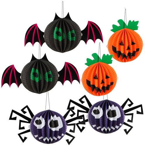 com-four® 6X Halloweenlaterne, Kleine Papierlaternen als Hängedekoration | Halloweendeko für die Wohnung - Faltbare Minilaternen zum Dekorieren