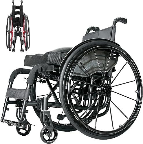 LuusMm Mobile Rollstühle Für Leichte Transport Von Sport, Selbstfahrende Manuelle Rollstühle, Anti-Tilt-Gerät Und 24-Zoll-Gepolsterte Reifen, Geeignet Für Sport, Outdoor Und Innenräume,Schwarz