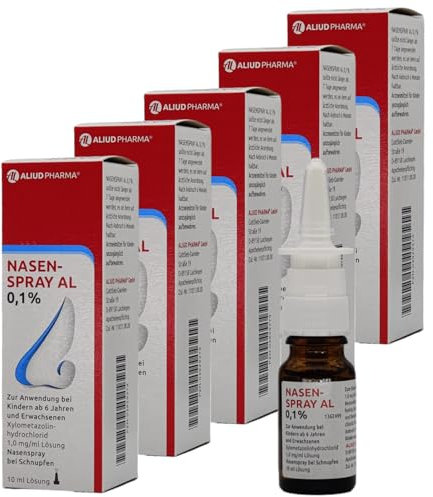 Nasenspray AL 0,1% 5 x 10ml Sparpack I Schnupfenspray abschwellend für Erwachsene und Schulkinder I mit Xylometazolin I Sparset mit giva-away von Pharma Perle