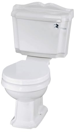 Balterley Close Coupled Toilet with Cistern, Traditional Bathroom Toilet Cistern with Round Pan & Chrome Lever Handle, WC Toilets for Bathrooms & Cloakroom - 715mm x 715mm x 855mm (White)