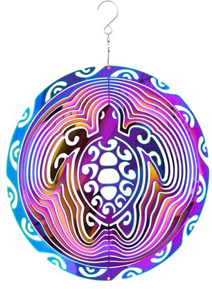 Kinetic Art Hänge Windspiel 3D Metall Vibrant Turtle inkl. Aufhängung | Edelstahl, leicht rotierend, inkl Aufhängung + Wirbel, Ø25xH33cm, wetterbeständig, attraktive Heimdeko für Fenster und Garten