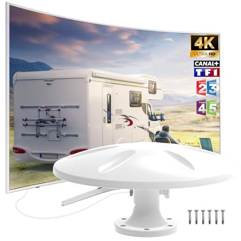 Antenne TNT Intérieur/Extérieur Puissante Omnidirectionnelle pour Camping Car, Caravane, Fourgon, Camion