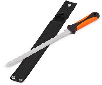 MIVOS Cuchillo aislante profesional con hoja doble de acero inoxidable afilada de 280 mm, doble filo y hoja dentada de 28 cm, funda incluida