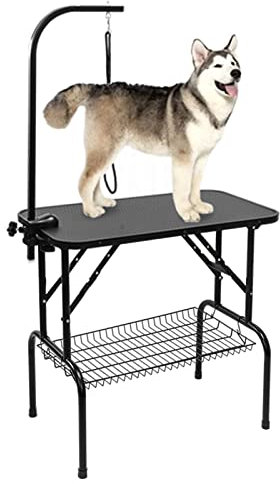 XNZJHPP Klappbarer Pflegetisch für Haustiere, Trimmtisch für Hunde zu Hause, Rutschfester Trockentisch mit höhenverstellbarem Arm/Aufbewahrungsrahmen aus Metall