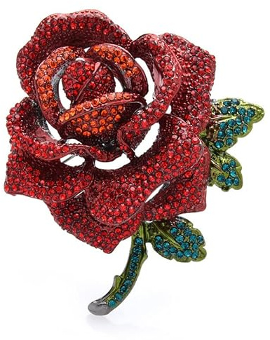 Strass Rose Blume Brosche Pin Große Blume Kristall Revers Pin Rose Blume Brosche für Frauen Mädchen Elegante Kleid Zubehör Schmuck