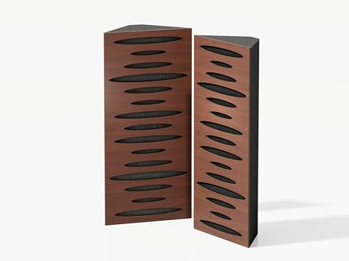 2er-Pack – Schmale akustische Eck-Bassfalle | Diffusion – Reflexion – Schalldämmung | 50 x 23 x 10 cm | Farbe perforierte Platten: [PULSE-mini | Nussbaum]