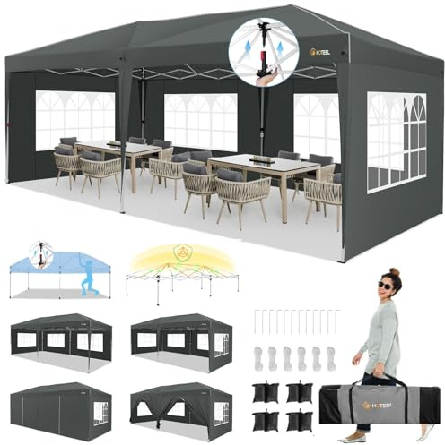 HOTEEL Pavillon 3x6 mit Seitenwnden, Faltpavillon 3x6 Wasserdicht Stabil Winterfest Partyzelt mit Zentralverriegelung, Pop Up Pavillon Gartenpavillon mit Sandsäcke, für Party, Garten, Markt, Grau